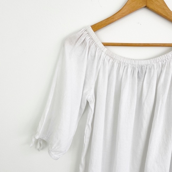 J. Crew Linen Off Shoulder White Rainbow Stripe Coastal Dress Size Medium - Picture 5 of 15